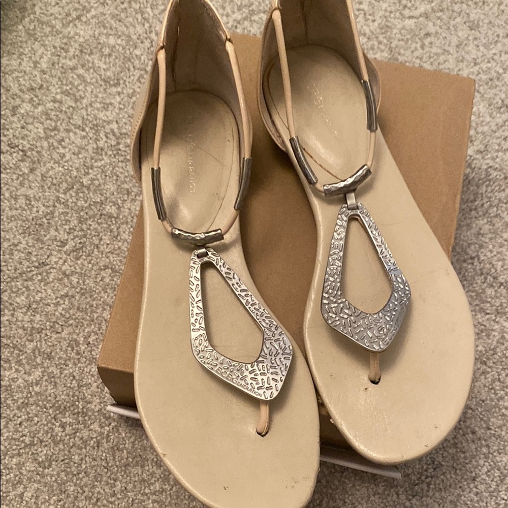 BCBGeneration Women's Cream Sandals with Silver Accents